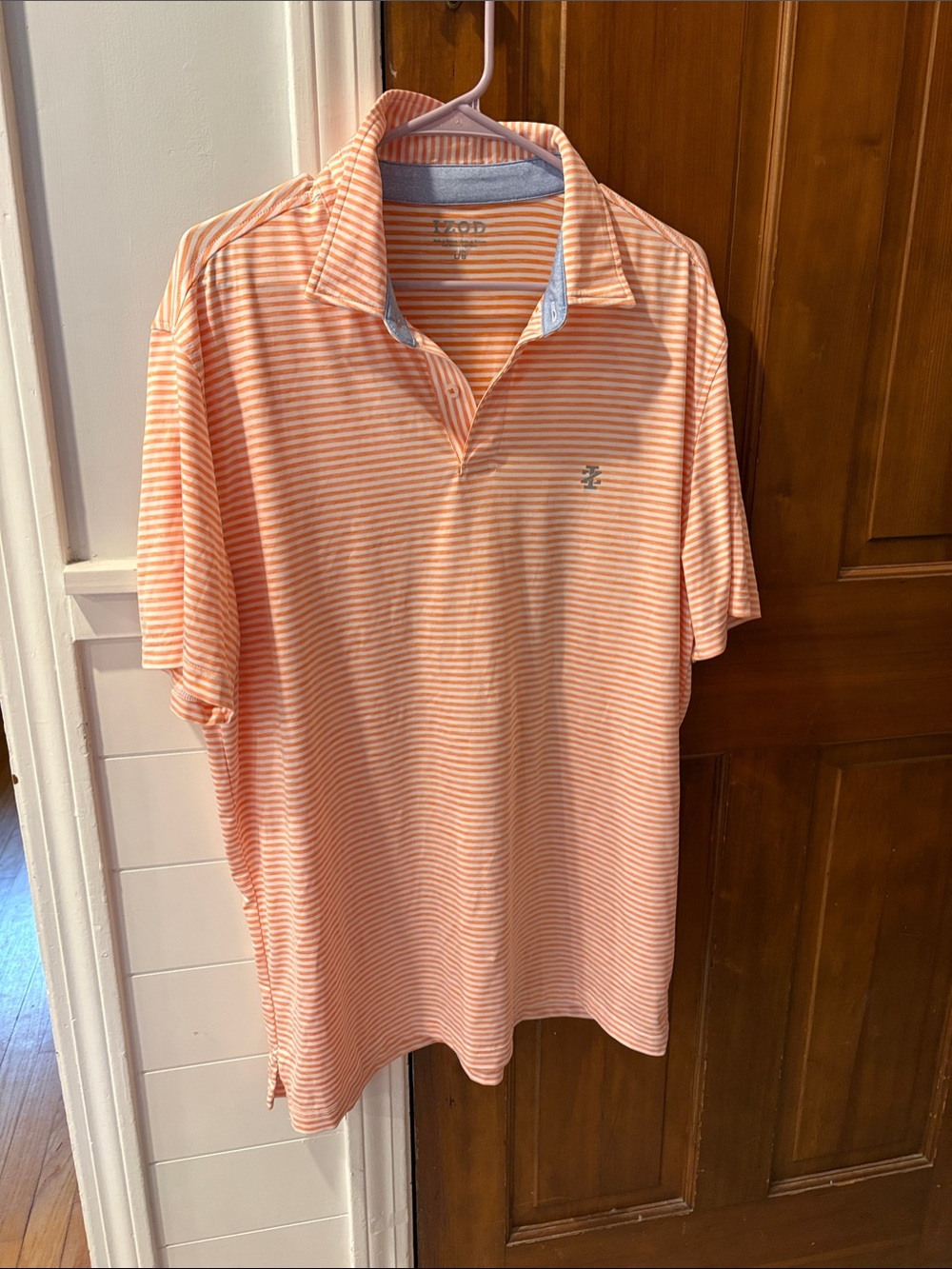 IZOD Peach and White Striped Men's Polo